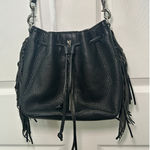 Rebecca Minkoff Rebecca‎ Minkoff Boho Fringe Moto Bucket Bag - Black Pebbled Leather Photo 0