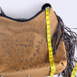 Raviani Brown Fringe Studded Bling Western Hobo Shoulder Bag Purse Cowgirl Leather Canvas American Original #Rodeo #Horse #Rancher #Farmer Measurement in pics Great condition Photo 5