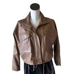 T Tahari NWT  Faux Leather Bomber Jacket Small, ICED LATTE Photo 4