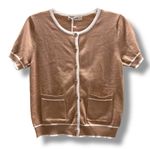 Grace Karin  Women's Short Sleeve‎ Button Front Cardigan NEW Tan White S Photo 1