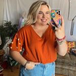 Anthropologie Daily Practice Polka Dot Balloon Sleeve Burnt Orange Top Small Photo 1