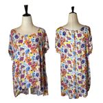 Cynthia Rowley  Shirt Women 2X White Floral High Low Hem Button Back‎ Top Boho Photo 1