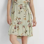 NWT Lauren Ralph Green Floral Crinkled Georgette A Line Dress Sz 6 No Belt Photo 0