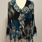 Agora Deep Teal Blue Ruffled Bell Sleeve Blouse Size M Photo 0