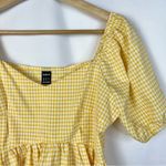 SheIn Yellow & White Gingham Plaid Peplum Short Sleeve Blouse XS Photo 2