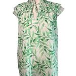 First Love  Floral Tropical Ruffled Short Sleeve Blouse Green White Size Small Photo 0
