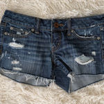 American Eagle Distressed‎ Denim Shorts Dark Wash Ripped Destroyed Raw Hem Blue Size 4 Photo 0