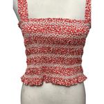 French Connection Smocked Sleeveless Crop Top 100% Cotton Square Neck Red 8 NWT Photo 3