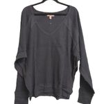 Free People  Santa Clara Thermal Top Shirt Black Slouchy V-Neck L New Photo 1