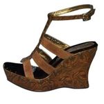 Donald Pliner Camel Brandy Suede Rosette Leather Hand Made Wedge Shoe NWT $295 Brown Size 7.5 Photo 0