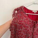 Max Studio  Georgette Elbow Sleeve Cold Shoulder Blouse Red White Floral Boho Top Photo 9