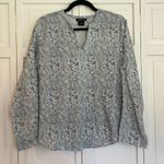 Willi Smith  100% linen blue paisley long sleeve blouse large Photo 1