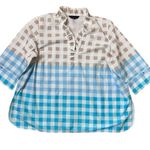 Ming Wang Top Womens 2XL Tan Blue Check Gingham Poplin 100% Cotton Tunic Ruffle Photo 5