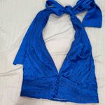 DO+BE  Royal Pleated Blue Satin Crop Top Photo 0