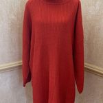 Micha Lounge Balloon Sleeve Turtleneck Chunky Knit Sweater Dress Red Orange Sz L Size L Photo 1
