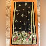 1994 Smithsonian Institution 100% Silk Floral Border Scarf – 14.5” x 60” (Italy) Black Photo 3