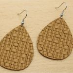 Handmade Genuine Leather Camel Brown Weave Teardrop Earrings Photo 2