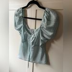 Blue Rain  Francesca’s NWT‎ Women’s Puff Sleeve Polka Dot Shirt Size L Photo 2