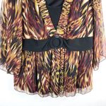 New Directions Plus Sz 2X Top Brown Black V Neck Attached Belt Blouse Ruffle 664 Photo 3
