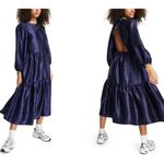 Topshop Women 8 Premium Textured Jacquard Blue Sheen Open Back Puff Sleeve Photo 11