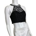 Sequin Hearts New Black Lace Rhinestone Embellished Formal Crop Halter Top Photo 0