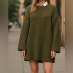 Free People  Boat Neck Olive Green Long Sleeve Knit Tunic Sweater Photo 1