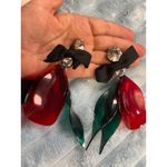 Marni at H M Dangle Earrings Black Bow Rhinestone Red Green Leaf Statement Photo 3