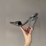 ZARA  Women’s NWOB Silver Glitter‎ Ankle Strap Block Heels Size 7.5 (38) Photo 9