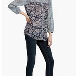 Lucky Brand Blouse S Mixed Print Peasant Sheer Metallic Stripe Floral Peasant Photo 3