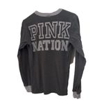 Victoria's Secret PINK  T-Shirt Womens Gray Ringer Long Sleeve Crew Nation Casual Photo 1