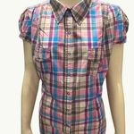 Arizona Jean Company Plaid Short Sleeve Button Up Shirt XL All Cotton Pink Blue Photo 0