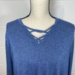 Lane Bryant Criss Cross Neck Blue Ribbed Knit Pullover Sweater Photo 1
