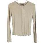 ZARA Beige Metallic Long Sleeve Lightweight Pullover Knit Sweater Women Sz S Photo 0