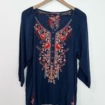 Johnny Was Olivia Blouse Blue Embroidered Bird Floral size Medium Photo 0