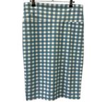 LuLaRoe  Blue White Gingham Plaid Cassie Stretch Midi Pencil Skirt Womens Medium Photo 6
