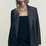 ZARA STRAIGHT CUT FAUX LEATHER BLAZER Black Size XS NEW Photo 3