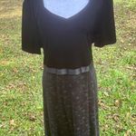 Vintage 90s Black Empire Waist Maxi Dress Velvet w Sheer Glitter Floral Skirt 26 Photo 0