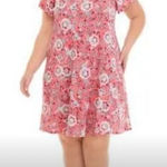 Bobbie & Brooks Signature by Bobbie Brooks‎ Coral Floral Print Dress Plus Size 1X Short Sleeve Photo 0
