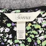 Soma  Jersey Dress Womens L Black Multi Floral Surplice Faux Wrap Comfort Cottage Photo 9