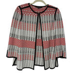 Ming Wang Open Front Knit Jacket Women Size M Red White Black Geometric Pattern Photo 0