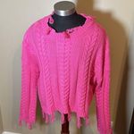 Altar'd State NWT Pink Cable Knit Cropped Sweater Fringe Hem Size M Photo 0