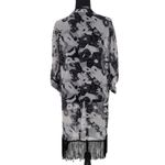 Black White Floral Kimono Fringe Whimsigoth Boho Festival Swim Cover One Size Black Size undefined Photo 1
