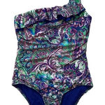 Becca One Shoulder Ruffle Paisley Print Swimsuit One Piece Bathing Suit Medium Photo 0