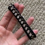 J.Crew Bejeweled Tassel Felt Braided Black Bracelet with Cubic Zirconia Stones GUC Photo 3