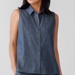 Eileen Fisher Airy Organic Cotton Twill Sleeveless Shirt Denim Sz 1X Photo 0