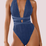 Zaful NWT Navy Plunge One Piece Swimsuit - Small Photo 0
