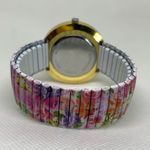 Women gold tone watch 39mm round rhinestones quart floral band 6.5” running Photo 3