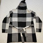 Tahari  hooded knit belted sweater black and white check size XL Photo 2