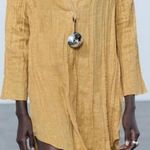 ZARA  NWT Mustard yellow PLEATED LINEN BLEND TUNIC DRESS ZW COLLECTION Photo 12