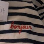 Maison Labiche NWT  Folies Bonjour Embroidered Navy Striped Tee T-Shirt Parisian Photo 2